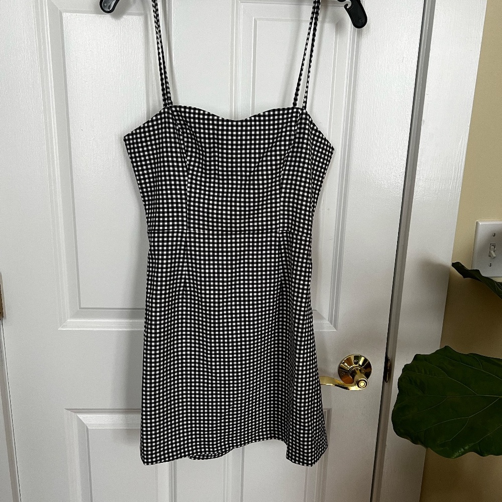 NEVER WORN: French Connection Gingham Mini Dress (Size 6) Tie Back